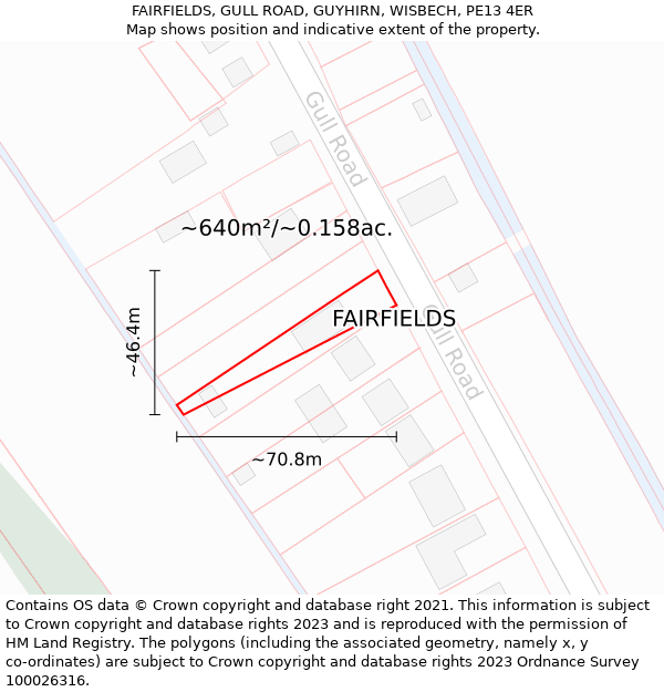 FAIRFIELDS, GULL ROAD, GUYHIRN, WISBECH, PE13 4ER: Plot and title map