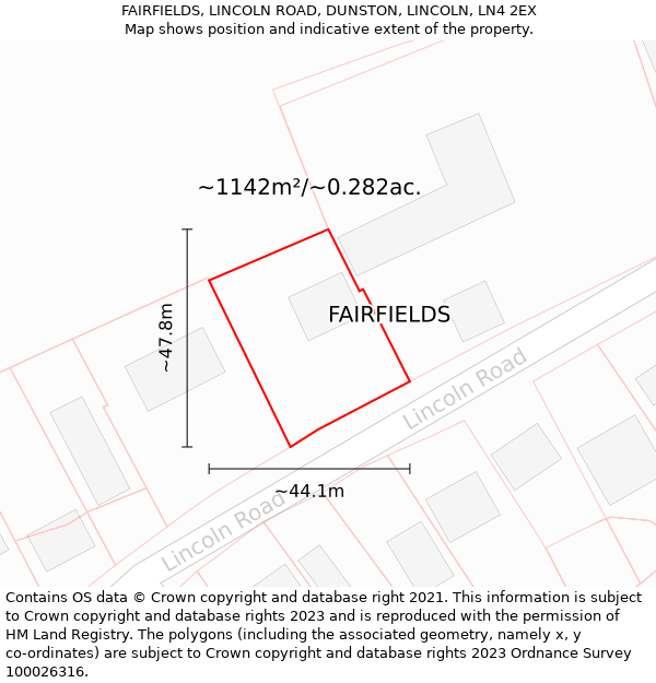 FAIRFIELDS, LINCOLN ROAD, DUNSTON, LINCOLN, LN4 2EX: Plot and title map