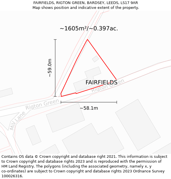 FAIRFIELDS, RIGTON GREEN, BARDSEY, LEEDS, LS17 9AR: Plot and title map
