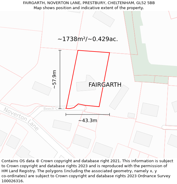 FAIRGARTH, NOVERTON LANE, PRESTBURY, CHELTENHAM, GL52 5BB: Plot and title map