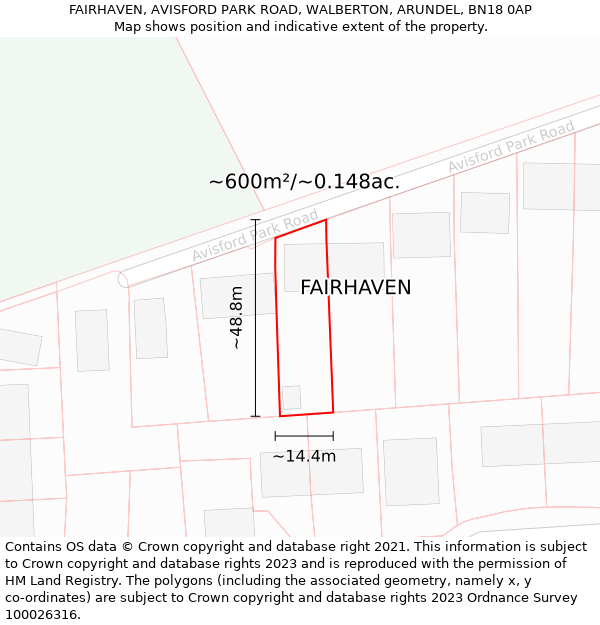 FAIRHAVEN, AVISFORD PARK ROAD, WALBERTON, ARUNDEL, BN18 0AP: Plot and title map