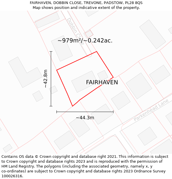 FAIRHAVEN, DOBBIN CLOSE, TREVONE, PADSTOW, PL28 8QS: Plot and title map