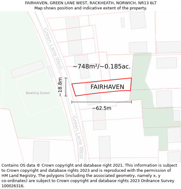 FAIRHAVEN, GREEN LANE WEST, RACKHEATH, NORWICH, NR13 6LT: Plot and title map