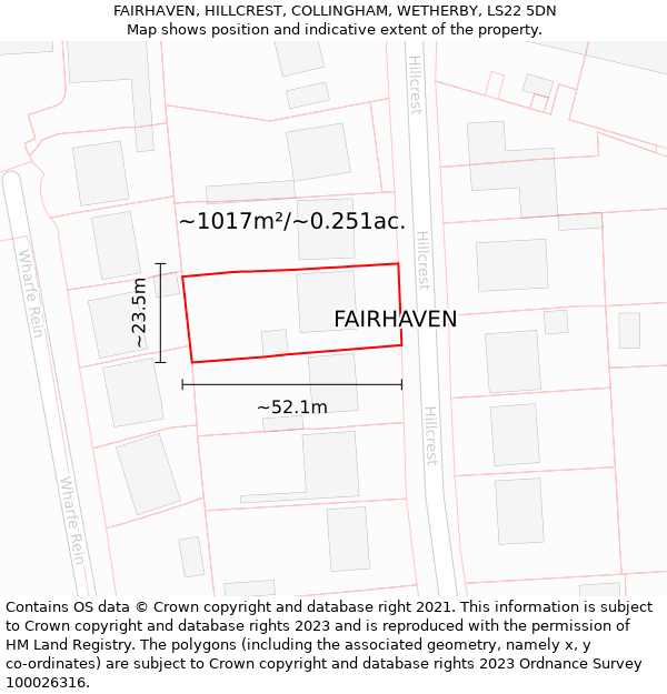 FAIRHAVEN, HILLCREST, COLLINGHAM, WETHERBY, LS22 5DN: Plot and title map