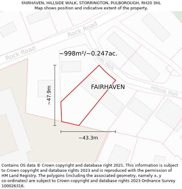 FAIRHAVEN, HILLSIDE WALK, STORRINGTON, PULBOROUGH, RH20 3HL: Plot and title map