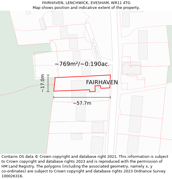 FAIRHAVEN, LENCHWICK, EVESHAM, WR11 4TG: Plot and title map