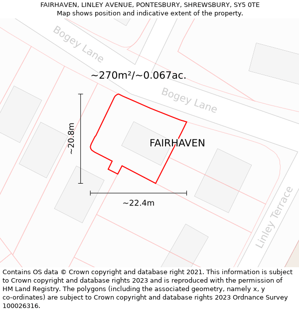 FAIRHAVEN, LINLEY AVENUE, PONTESBURY, SHREWSBURY, SY5 0TE: Plot and title map