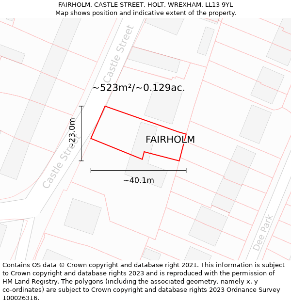 FAIRHOLM, CASTLE STREET, HOLT, WREXHAM, LL13 9YL: Plot and title map