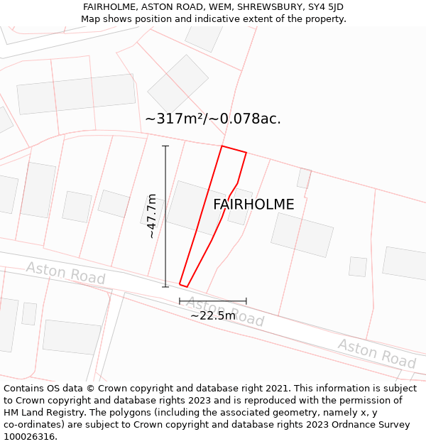 FAIRHOLME, ASTON ROAD, WEM, SHREWSBURY, SY4 5JD: Plot and title map