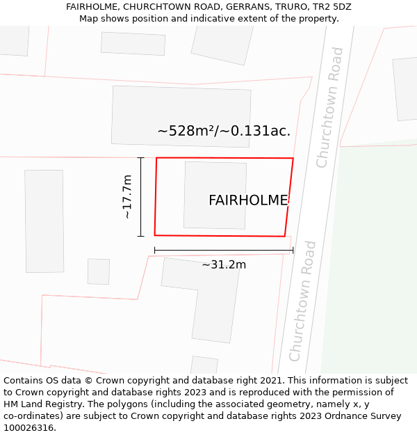 FAIRHOLME, CHURCHTOWN ROAD, GERRANS, TRURO, TR2 5DZ: Plot and title map