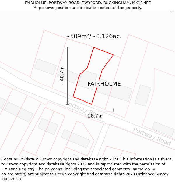 FAIRHOLME, PORTWAY ROAD, TWYFORD, BUCKINGHAM, MK18 4EE: Plot and title map