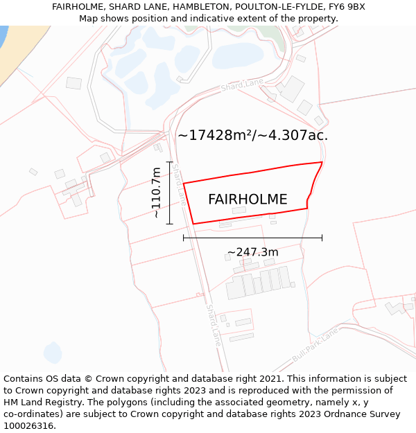 FAIRHOLME, SHARD LANE, HAMBLETON, POULTON-LE-FYLDE, FY6 9BX: Plot and title map