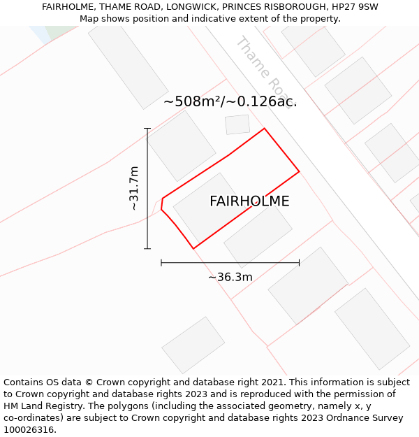 FAIRHOLME, THAME ROAD, LONGWICK, PRINCES RISBOROUGH, HP27 9SW: Plot and title map