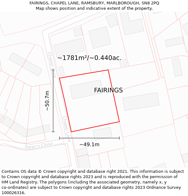 FAIRINGS, CHAPEL LANE, RAMSBURY, MARLBOROUGH, SN8 2PQ: Plot and title map