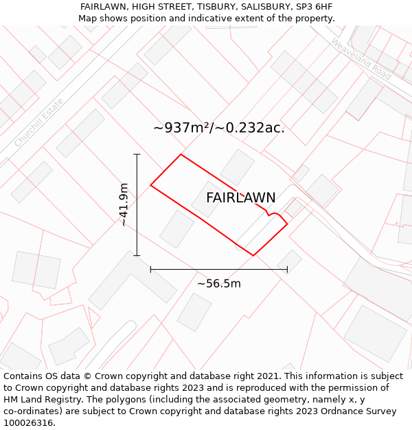 FAIRLAWN, HIGH STREET, TISBURY, SALISBURY, SP3 6HF: Plot and title map