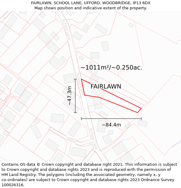 FAIRLAWN, SCHOOL LANE, UFFORD, WOODBRIDGE, IP13 6DX: Plot and title map