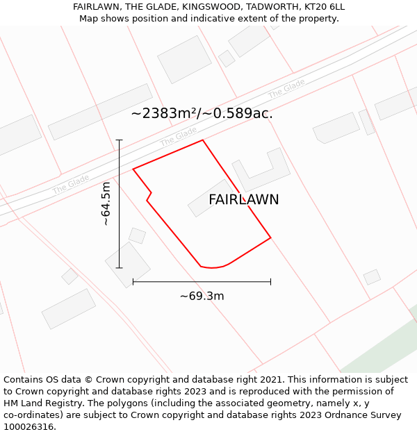 FAIRLAWN, THE GLADE, KINGSWOOD, TADWORTH, KT20 6LL: Plot and title map