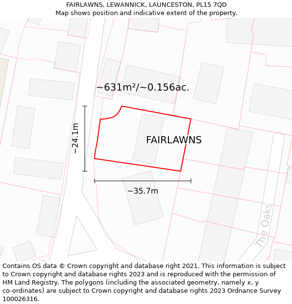 FAIRLAWNS, LEWANNICK, LAUNCESTON, PL15 7QD: Plot and title map