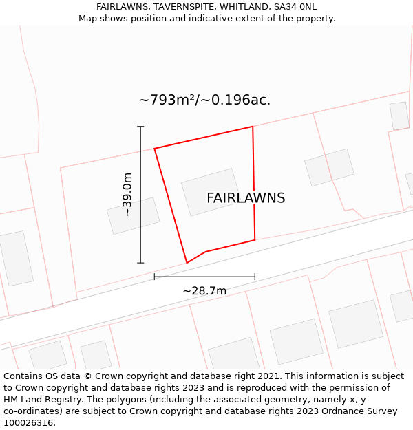 FAIRLAWNS, TAVERNSPITE, WHITLAND, SA34 0NL: Plot and title map