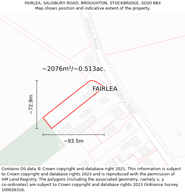 FAIRLEA, SALISBURY ROAD, BROUGHTON, STOCKBRIDGE, SO20 8BX: Plot and title map