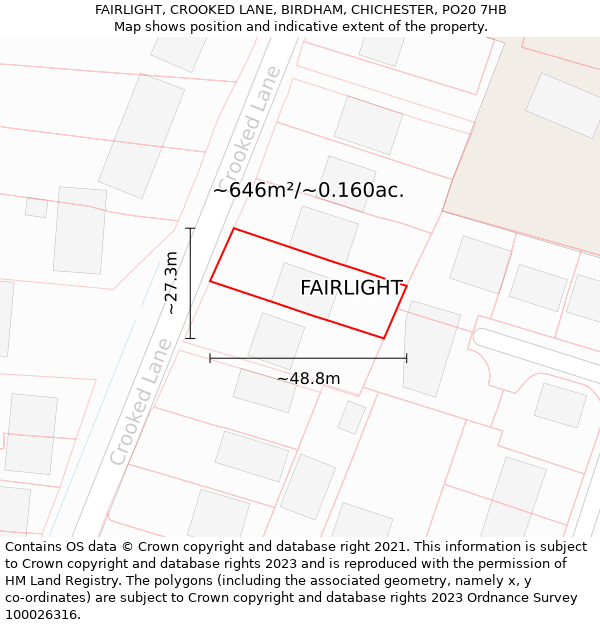 FAIRLIGHT, CROOKED LANE, BIRDHAM, CHICHESTER, PO20 7HB: Plot and title map