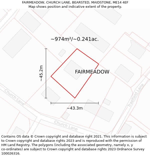 FAIRMEADOW, CHURCH LANE, BEARSTED, MAIDSTONE, ME14 4EF: Plot and title map