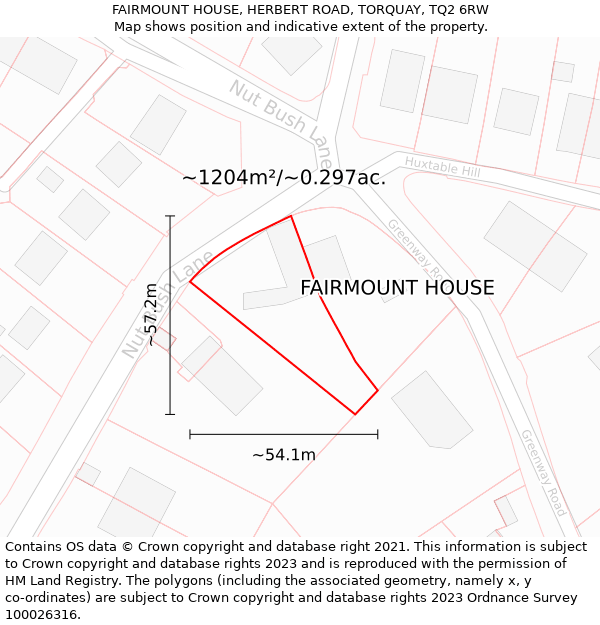 FAIRMOUNT HOUSE, HERBERT ROAD, TORQUAY, TQ2 6RW: Plot and title map