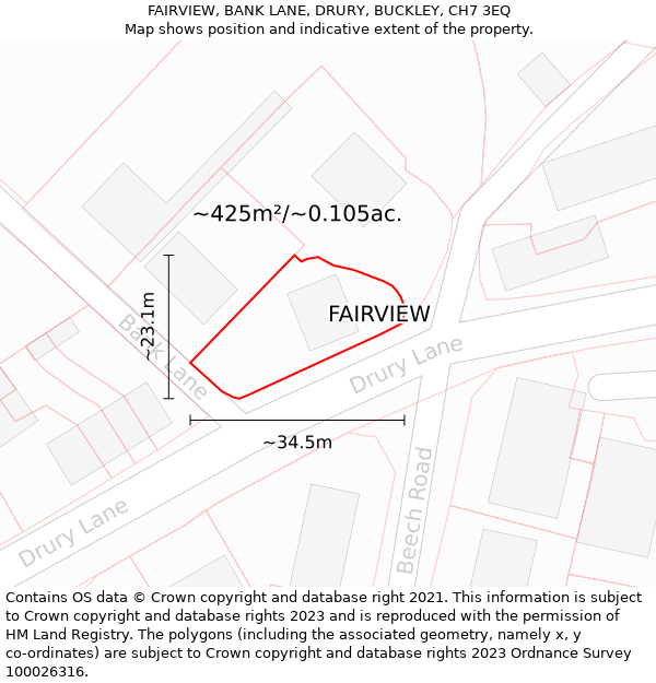 FAIRVIEW, BANK LANE, DRURY, BUCKLEY, CH7 3EQ: Plot and title map