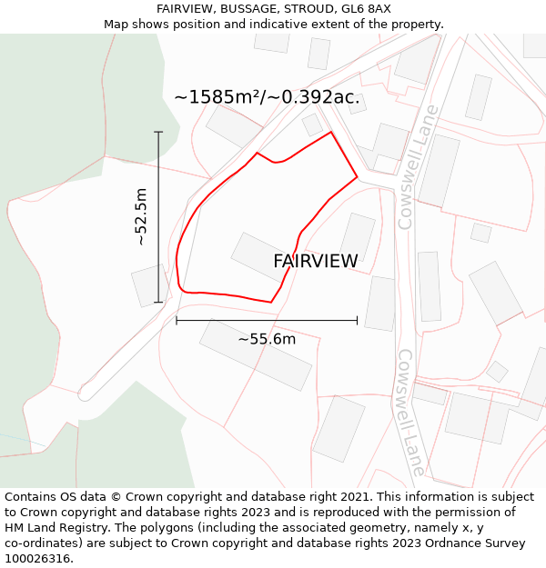FAIRVIEW, BUSSAGE, STROUD, GL6 8AX: Plot and title map