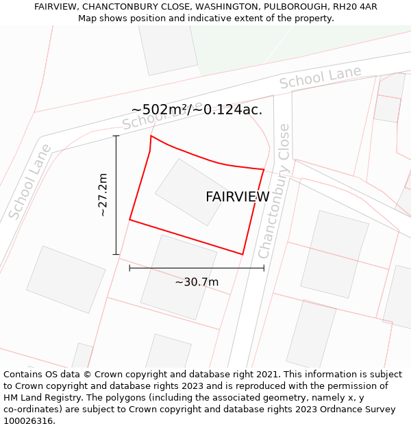 FAIRVIEW, CHANCTONBURY CLOSE, WASHINGTON, PULBOROUGH, RH20 4AR: Plot and title map