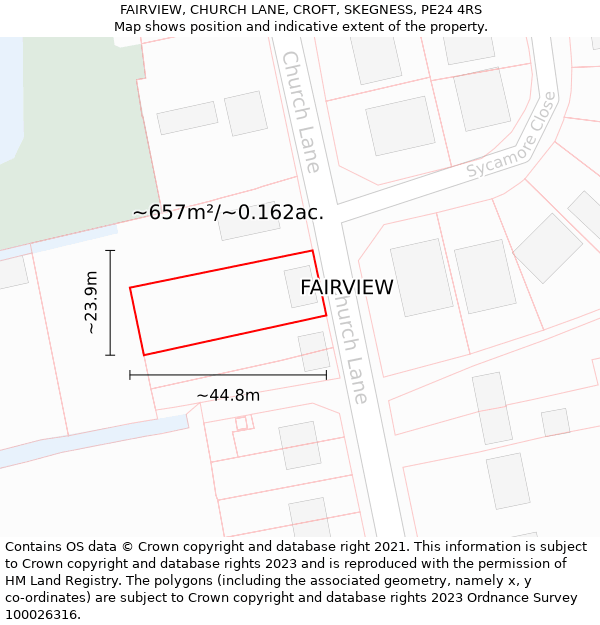 FAIRVIEW, CHURCH LANE, CROFT, SKEGNESS, PE24 4RS: Plot and title map