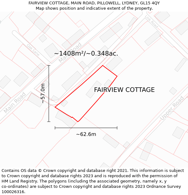 FAIRVIEW COTTAGE, MAIN ROAD, PILLOWELL, LYDNEY, GL15 4QY: Plot and title map