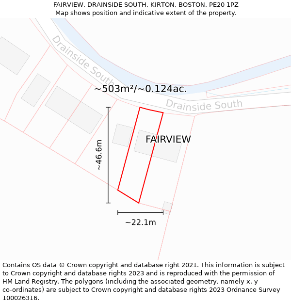 FAIRVIEW, DRAINSIDE SOUTH, KIRTON, BOSTON, PE20 1PZ: Plot and title map