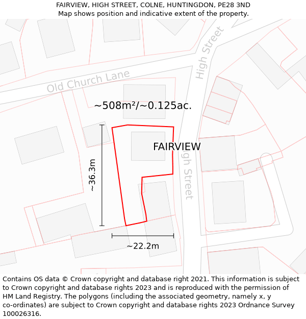 FAIRVIEW, HIGH STREET, COLNE, HUNTINGDON, PE28 3ND: Plot and title map