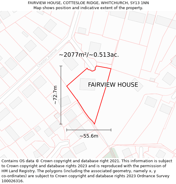 FAIRVIEW HOUSE, COTTESLOE RIDGE, WHITCHURCH, SY13 1NN: Plot and title map