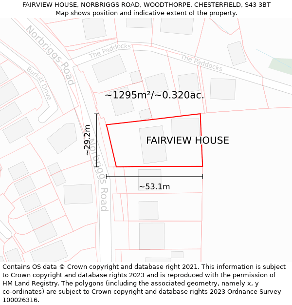 FAIRVIEW HOUSE, NORBRIGGS ROAD, WOODTHORPE, CHESTERFIELD, S43 3BT: Plot and title map