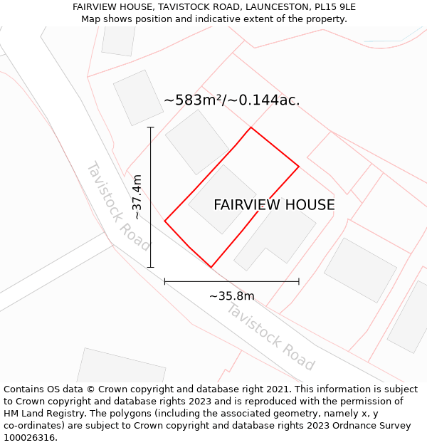 FAIRVIEW HOUSE, TAVISTOCK ROAD, LAUNCESTON, PL15 9LE: Plot and title map