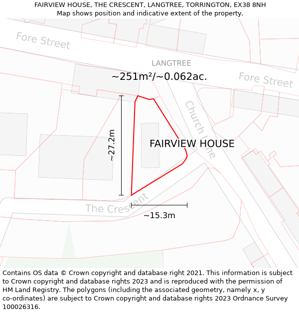 FAIRVIEW HOUSE, THE CRESCENT, LANGTREE, TORRINGTON, EX38 8NH: Plot and title map