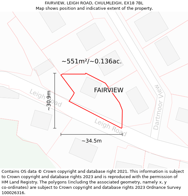 FAIRVIEW, LEIGH ROAD, CHULMLEIGH, EX18 7BL: Plot and title map