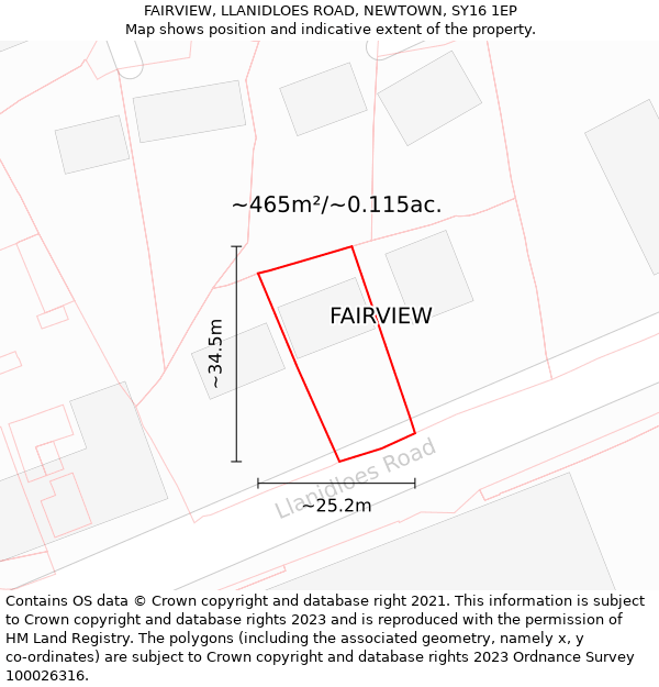 FAIRVIEW, LLANIDLOES ROAD, NEWTOWN, SY16 1EP: Plot and title map