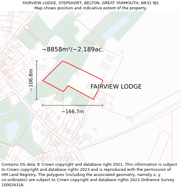 FAIRVIEW LODGE, STEPSHORT, BELTON, GREAT YARMOUTH, NR31 9JS: Plot and title map