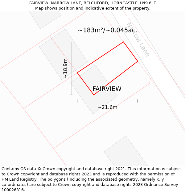 FAIRVIEW, NARROW LANE, BELCHFORD, HORNCASTLE, LN9 6LE: Plot and title map