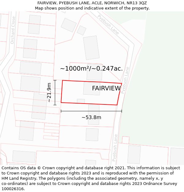 FAIRVIEW, PYEBUSH LANE, ACLE, NORWICH, NR13 3QZ: Plot and title map