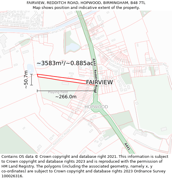 FAIRVIEW, REDDITCH ROAD, HOPWOOD, BIRMINGHAM, B48 7TL: Plot and title map