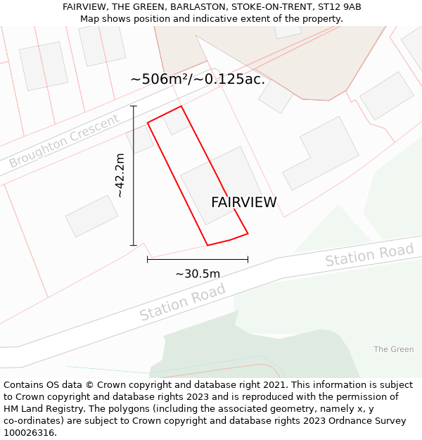 FAIRVIEW, THE GREEN, BARLASTON, STOKE-ON-TRENT, ST12 9AB: Plot and title map