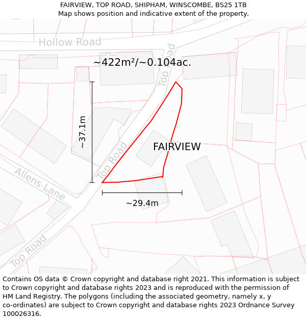 FAIRVIEW, TOP ROAD, SHIPHAM, WINSCOMBE, BS25 1TB: Plot and title map