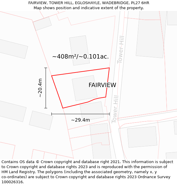 FAIRVIEW, TOWER HILL, EGLOSHAYLE, WADEBRIDGE, PL27 6HR: Plot and title map