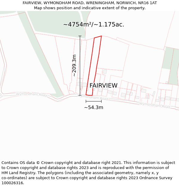 FAIRVIEW, WYMONDHAM ROAD, WRENINGHAM, NORWICH, NR16 1AT: Plot and title map