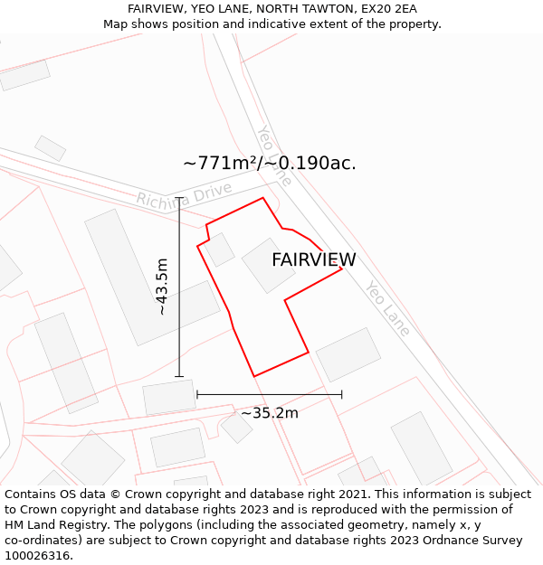 FAIRVIEW, YEO LANE, NORTH TAWTON, EX20 2EA: Plot and title map