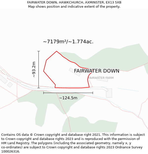 FAIRWATER DOWN, HAWKCHURCH, AXMINSTER, EX13 5XB: Plot and title map